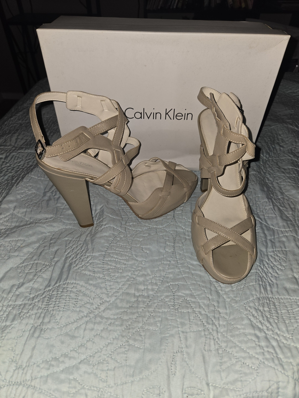 Calvin Klein Beige Strappy Platform High Heel Sandals